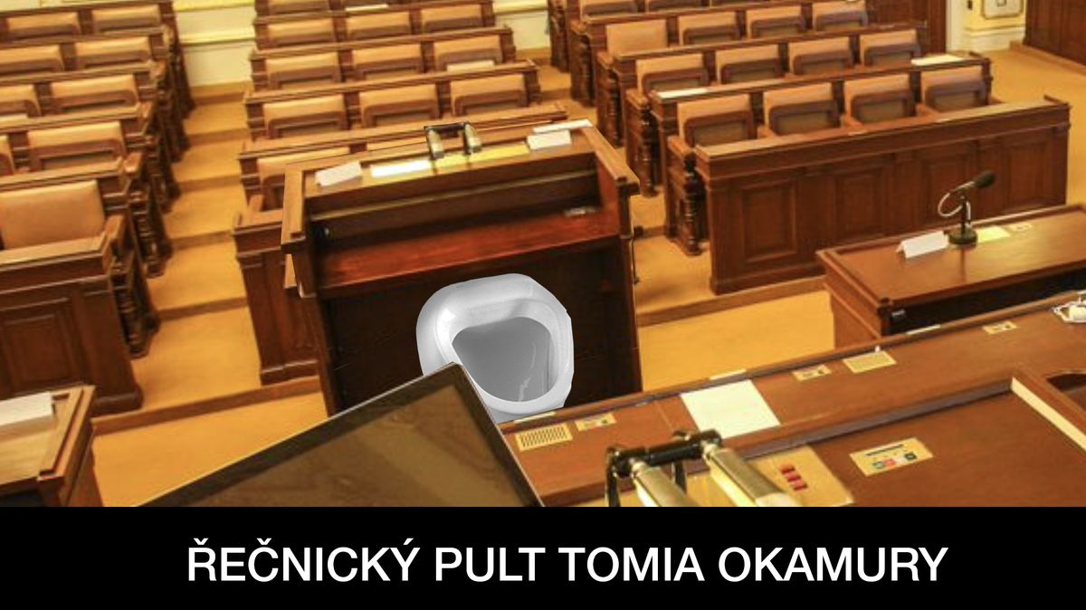 TMBK: Řečnický pultík během projevu Tomia Okamury